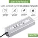 LED Driver 200 Watts Waterproof IP67 Power Supply Transformer Adapter 90V-130V AC to 12V DC Low Voltage Output with 3-Prong Plug 3.3 Feet Cable for LED Light, Computer Project, Outdoor Light