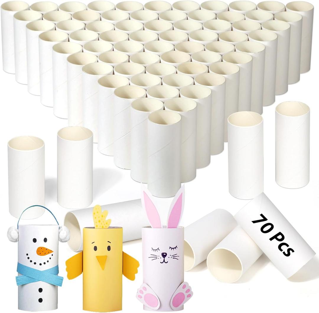 MAPVOLUT 70 Pieces Cardboard Tubes for Crafts, White Kraft Toilet Paper Rolls for Crafts - 1.5 x 3.2 Inches Strong and Pressure-Resistant Tubes for Craft Supplies DIY Art
