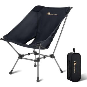 MOON LENCE Portable Camping Chair Plus, Larger & Roomier, Compact and Lightweight Still, Folding Chair for Backpacking & Hiking, 330Lbs Capacity (Black)