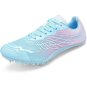 Track and Field Shoes for Men Women 8 Spikes Boys and Girls Kids Running Racing Shoes (Pink)