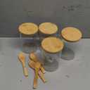 Glass Sugar Container with Spoon - 4 Pack 15oz Glass Jars with Bamboo Lid and Spoon, Bamboo Lid Storage Jar Containers for Coffee Beans, Spice, Brown Sugar, Tea, Flour, Nuts, Candy, Salts and More