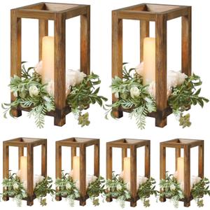 6 Pcs Wooden Wedding Lantern Centerpiece, Candle Holder for Table Fireplace (No Candles & Flowers), Rustic Farmhouse Decor for Home Christmas Wedding Party (6 PCS)