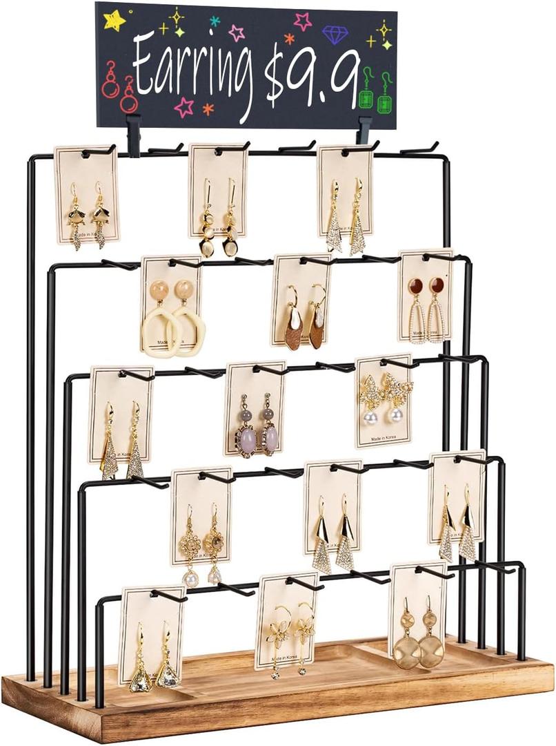 Earring Display Stands for Selling with Blackboard, Earring Rack Display Holder Stand, Jewelry Display for Selling Earring Cards, Bracelets, Hair Accessories, Rings, Necklaces, 15"W x 6"D x 15.5"H (Common Size)