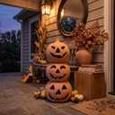 Gerrii 3 Pcs 16'' Tall Fall Terracotta Pumpkin Jack O' Lantern Stacked