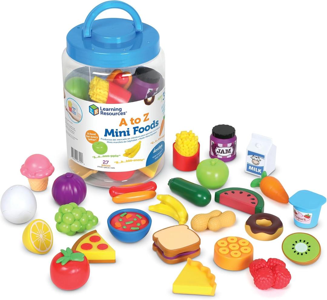 Learning Resources A to Z Mini Foods, Pretend Play Kitchen Accessories for Kids, Toddler Montessori, Fine Motor Skills, Gifts for Kids