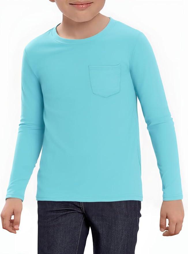 Haloumoning Boys Athletic Long Sleeve Shirts Kids Dry Fit Performance Active Tees with Chest Pocket 7-8 Years 