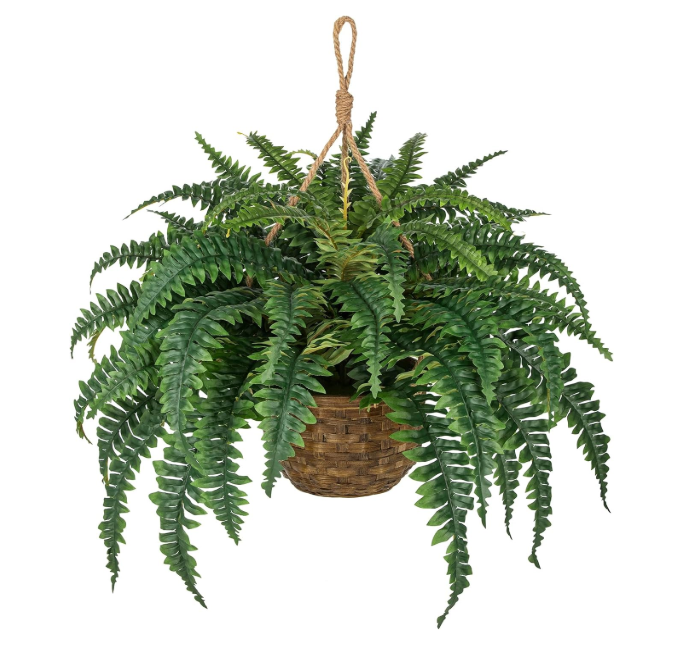 Hollyone Large Fake Hanging Ferns 49 Leaves Boston Ferns Artificial Plants Outdoor Indoor Potted Plant 23.6inch Faux Fern in Baskets Pot Artificial Hanging Fern Bush Plant for Patio Garden Porch Decor