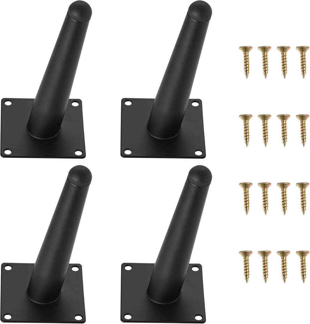 6 Inch Metal Black Furniture Couch Legs Set of 4, Inclined Cone Thickened Furniture Feet Dresser Cabinet Sofa Legs Bed Hardware Replacement