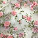 Tong Gu Lace Fabric Organza 3D Pink Chiffon Rose Floral Embroidery Wide 55 in (Pink, Length 1 m/39 in)