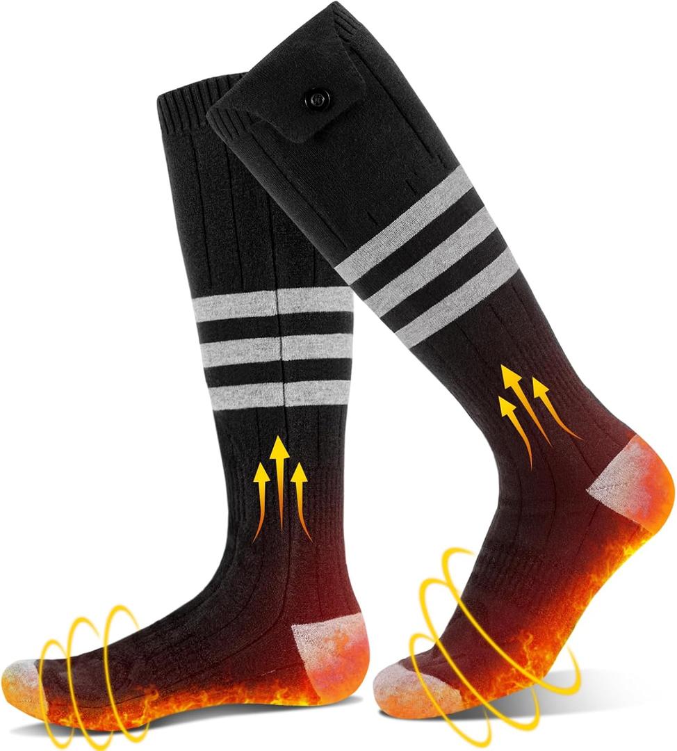 Heated Socks for Men Women, Rechargeable Electric Heated Socks with 4 Heating Levels, Washable Warm Socks for Winter Hunting Outdoor Working Skiing Hiking Cycling Camping Fishing (Black & Grey)
