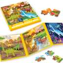 SYNARRY Magnetic Dinosaur Puzzles for Kids Ages 3-5, 20 Pieces Puzzles for Toddlers 4-6, Easter Basket Stuffers Valentines Day Gifts for Kids, Car Airplane Road Trip Activities Toys for Boys Girls