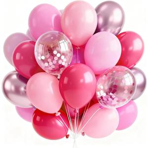 PartyWoo Pink Balloons 66pcs 12 Inch Pearl Metallic Mauve Magenta Fuchsia Hot Pink Confetti Latex Balloons for Gender Reveal Bridal Shower Baby Shower Princess Theme Birthday Party Decorations