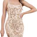 Women's Spaghetti Straps Sparkly Sequins Bodycon Mini Dress Party Nightclub (Large, Gold)
