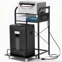 3-Tier Printer Stand with Shredder Shelf, 20" L x 14" W x 34" H, Floor-Standing Printer Stand with Power Outlet, Desk Side Printer and Shredder Stand with Storage, Black Office Storage Shelf Rack
