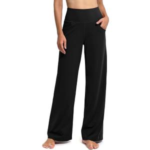Promover Wide Leg Pants Woman Yoga Pants with Pockets Stretch Loose Casual Lounge Sweatpants Petite/Regular/Tall (Large Short, Black)