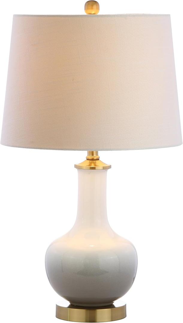 JONATHAN Y JYL3019B Gradient 25" Ceramic/Brass LED Table Lamp Contemporary Traditional Bedside Desk Nightstand Lamp for Bedroom Living Room Office College Bookcase LED Bulb Included, White/Grey