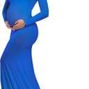 JustVH Maternity Elegant Fitted Maternity Gown Long Sleeve Cross-Front V Neck Slim Fit Maxi Photography Dress for Photoshoot (Medium, A- Royal Blue)
