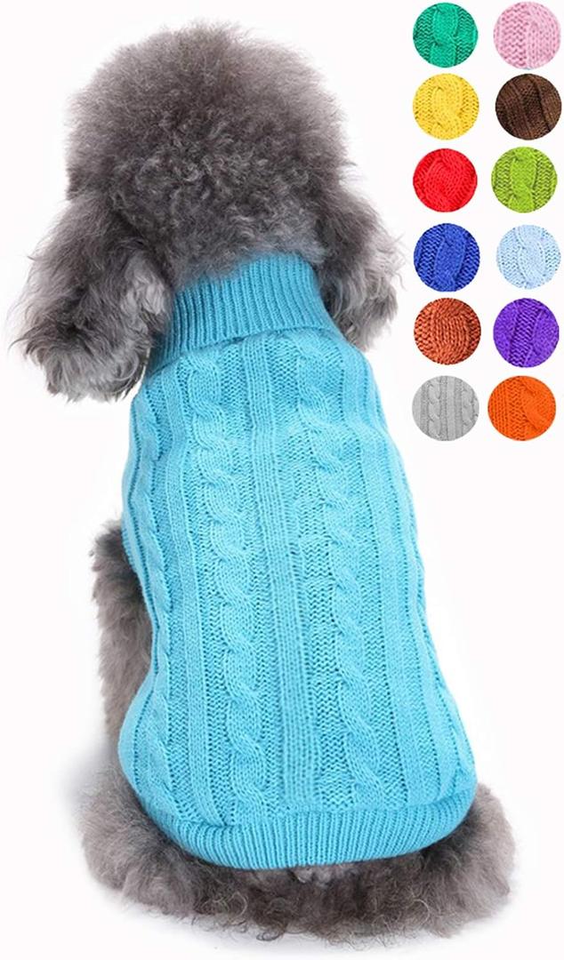 Warm Classic Turtleneck Winter Dog & Cat Sweater - Small - Cute Christmas Sweater for Girls & Boys (Blue)