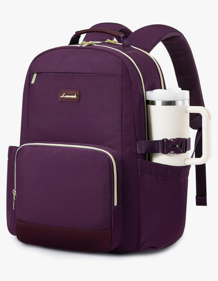 LOVEVOOK Laptop Backpack for Women with Pouch Pocket for Large Capacity Cup,15.6 Inch Laptop Computer Bag Travel Backpack Purse,Waterproof Work Business Backpack College Teacher Bags,Dark Purple