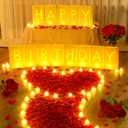 Tujoe Happy Birthday Light up Letters with 72 LED Heart Flameless Tealight Candle 6000 Red Rose Petal Letter Luminary Bag for Decoration Birthday Supplies Romantic Night Party