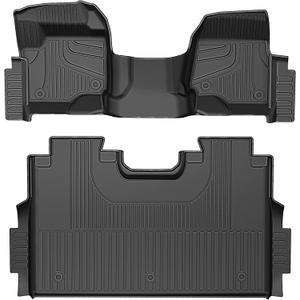 Floor Mats Fit for Ford F250 F350 F450 2017-2025 2026 Super Duty Crew Cab Front Bench Seat | Rear w/o Under-seat fold-Flat Storage Carpet Floor Super Duty All Weather Protector TPE Car Floor Liner
