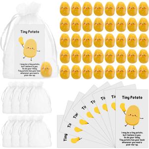 Huwena 50 Sets Positive Potato Gift Bulk Resin Cute Realistic Potato with Funny Card Organza Bag Inspirational Support Gift for Thanksgiving Christmas Party Favors Employee Coworker Student Teacher