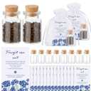 Tanlade 100 Set Funeral Favors Include Funeral Prayer Cards Celebration of Life Memorial Card Memorial Seeds Glass Bottles with Cork Stopper Organza Bags for Loss of Loved One, No Seed (Forget Me Not)