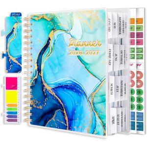 Planner 2026-2027, Large 18 Months Academic Daily Weekly Monthly Planner Yearly Agenda Jan. 2026June. 2027, 7.9" x 9.8", Page Tabs, Separator Page, Pocket Folder, Bookmark, Stickers, Sticky Note Set