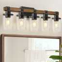 5-Light Bathroom Light Fixture, Farmhouse Vanity Lights for Bathroom with Glass Shade, Rustic Bathroom Light Fixtures, E26 Base F10BD05W1