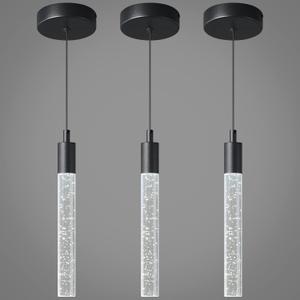 Modern Kitchen Island Pendant Light Dimmable LED Black Finish Mini Crystal Pendant Lighting Bedroom Bedside Table Small Pendant Lights3-Pack