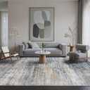 BEIMO Area Rugs 8x10 for Living Room Bedroom, Modern Abstract Machine Washable Rug, Large Soft Low Pile Floor Carpet with Non Slip Backing for Dining Room, Denim Blue/Taupe