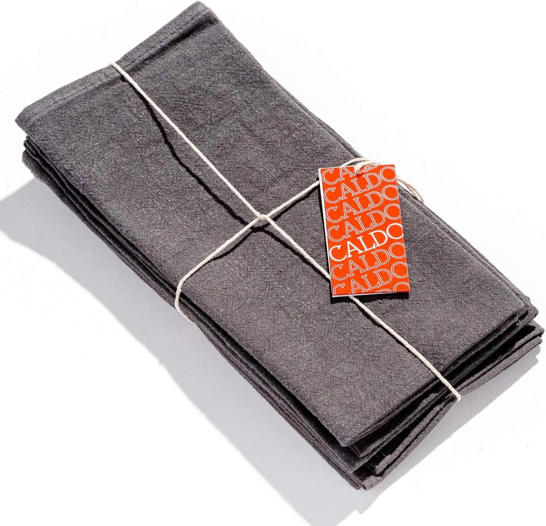 Caldo Linen Dinner Napkins - Rustic- Soft and Durable Cloth - Washable and Reusable- 4 Pack - 20x20 inch (Slate)