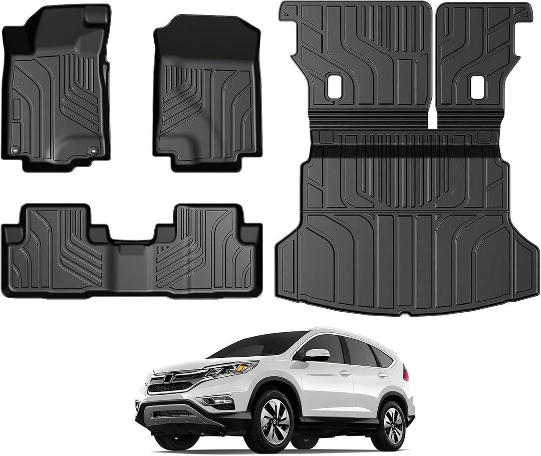 Floor Mats for Honda CRV 2012-2016, All Weather Floor Mats Trunk Cargo Liner with Backrest Protectors Accessories, Full Coverage Set (Not fit Touring/EX-L)