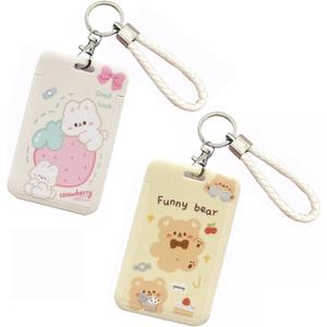 2 Pcs Kpop Photocard Holder PC Holder Kpop ID Badge Holder with Keychain Hard Shell Protective Photo Sleeves (White and Yellow)