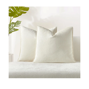 JUSPURBET Cream Chenille Throw Pillow Covers 22x22 inch Set of 2 Decorative Soft Textured Cushion Cases for Living Room Sofa Couch Bed Solid Home Decor Broadside Pillowcases