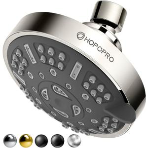 HOPOPRO Upgraded 9 Settings High Pressure Shower Head, NBC News Recommended Brand Fixed Showerhead Bathroom Showerhead Multi-functional Rainfall Showerhead for Low Water Flow (Brushed Nickel)