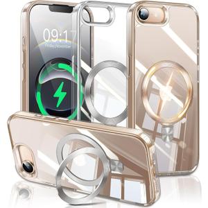 ESTPEAK CD Mag-Stand Case for iPhone 16e Case with Invisible Magnetic Ring, [Compatible with MagSafe] [Never Yellowing] Top Clear Phone Case Cover for iPhone 16e 6.1" Men Women, Clear