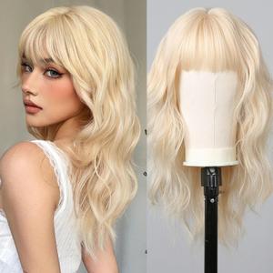 testar Blonde Wigs for White Women 22 Inch Platinum Blonde Wig With Bangs Hair Replacement Wigs Realistic Looking Synthetic Curly Wigs For Daily Party Use