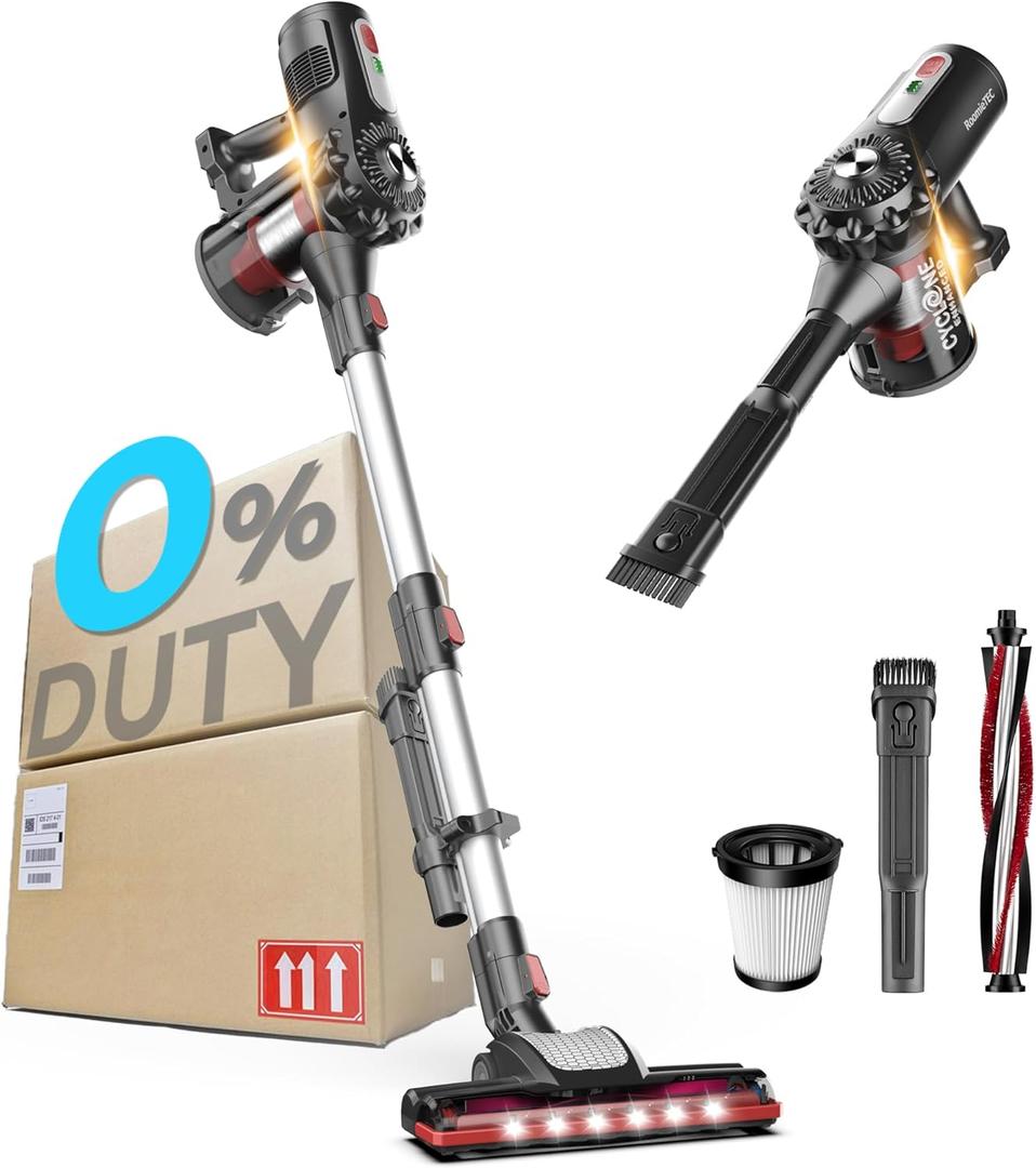 Roomie Tec Cordless Stick Vacuum Cleaner, Lightweight 2-in-1 Handheld with Powerful Suction, Rechargeable Battery, Bagless HEPA Filter & Self-Standing Design  Ideal for Floors, Cars & Home Cleaning