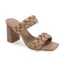 Syktkmx Women's Braided Heeled Sandals Backless Square Open Toe Block Slide Sandals, Light Brown, Size 7,5