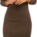 MEROKEETY Women's Long Sleeve Sweater Dress 2025 High Neck Slim Fit Ribbed Knit Midi Winter Dresses (Brown, L)