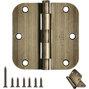 Atique Brass Door Hinges - 12 Pack Atique Door Hinges 3.5 Inch Rounded Interior Door Hinge with 5/8" Radius - Heavy Duty 3 1/2" Brass Hinges for Residential Door Hardware