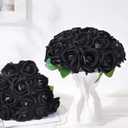 50 Pcs Black Roses Artificial Flowers, Real Touch Velvet Roses Bouquet Fake Flowers Bulk, Artificial Roses with Long Stems for Birthday Gift Women Mom DIY Bridal Wedding Centerpiece Decorations