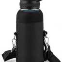 Water Bottle Holder Carrier Bag Crossbody with Adjustable Shoulder Strap, 64 128 oz Sports Water Bottle Sleeve Accessories for Biking Hiking Travelling Camping, Black (32 Ounces)
