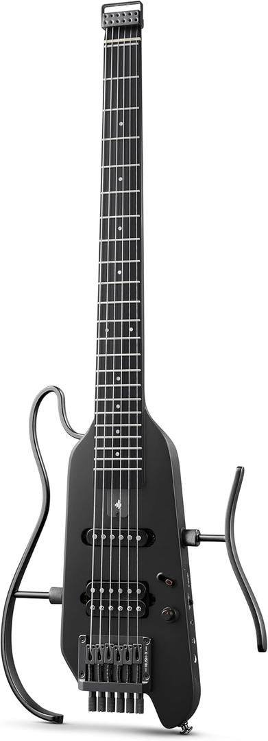Donner HUSH X Electric Guitar Kit - Featherlight Travel Guitar with Easy Assemble Stands, Great for Travel and Practice, Mahogany Solid Body, Gig Bag, All Accessories, Black