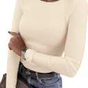 PRETTYGARDEN Women 2026 Fall Clothes Long Sleeve Shirts Ribbed Knit Fitted Basic Tee Going Out Tops Underscrub Casual Outfits (Large, Beige)