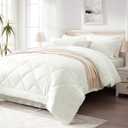 Love's cabin King Size Comforter Set Ivory, 7 Pieces King Bed in a Bag, All Season Bedding Sets with 1 Comforter, 1 Flat Sheet, 1 Fitted Sheet, 2 Pillowcase and 2 Pillow Sham | Soft, Breathable, Lightweight, Comfortable