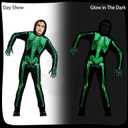 Adult Skeleton Costume Glow in the Dark Skeleton Jumpsuit with Hooded Cosplay Halloween Costumes (Green, XL)