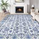 BLISSA Washable Area Rug 8x10 - Large Delft Blue Boho Rugs for Living Room Soft Vintage Oriental Floral Retro Carpet Stain Resistant Accent Rug for Bedroom Dining Room Under Table Home Office Decor
