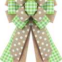 Spring Wreath Bow for Front Door, Natural Green Dots Bows Green Buffalo Plaid Craft Bow Birthday Easter Tree Topper Ornament Bow for Home Easter Decorations Supplies